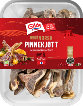Bilde av Gilde Nord-Norsk pinnekjøtt i forpakning, med rød design.