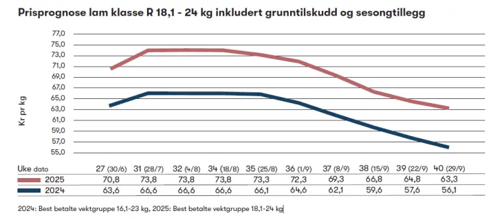 Prisprognose lam klasse R 18,1-24 kg, graf