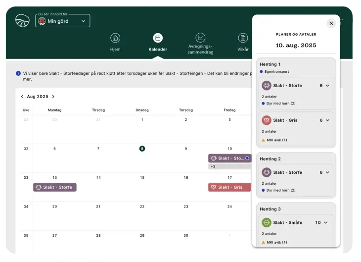 Visningsbilde av transportkalender på Min Side