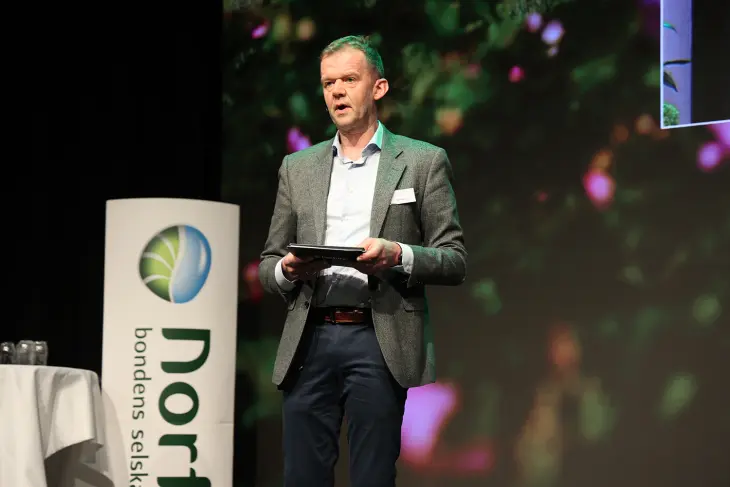 Styreleder Johan Narum sin årsmøtetale til Årsmøtet i Nortura SA på Lillestrøm i 2025. Foto: Marit Sandnes, Nortura